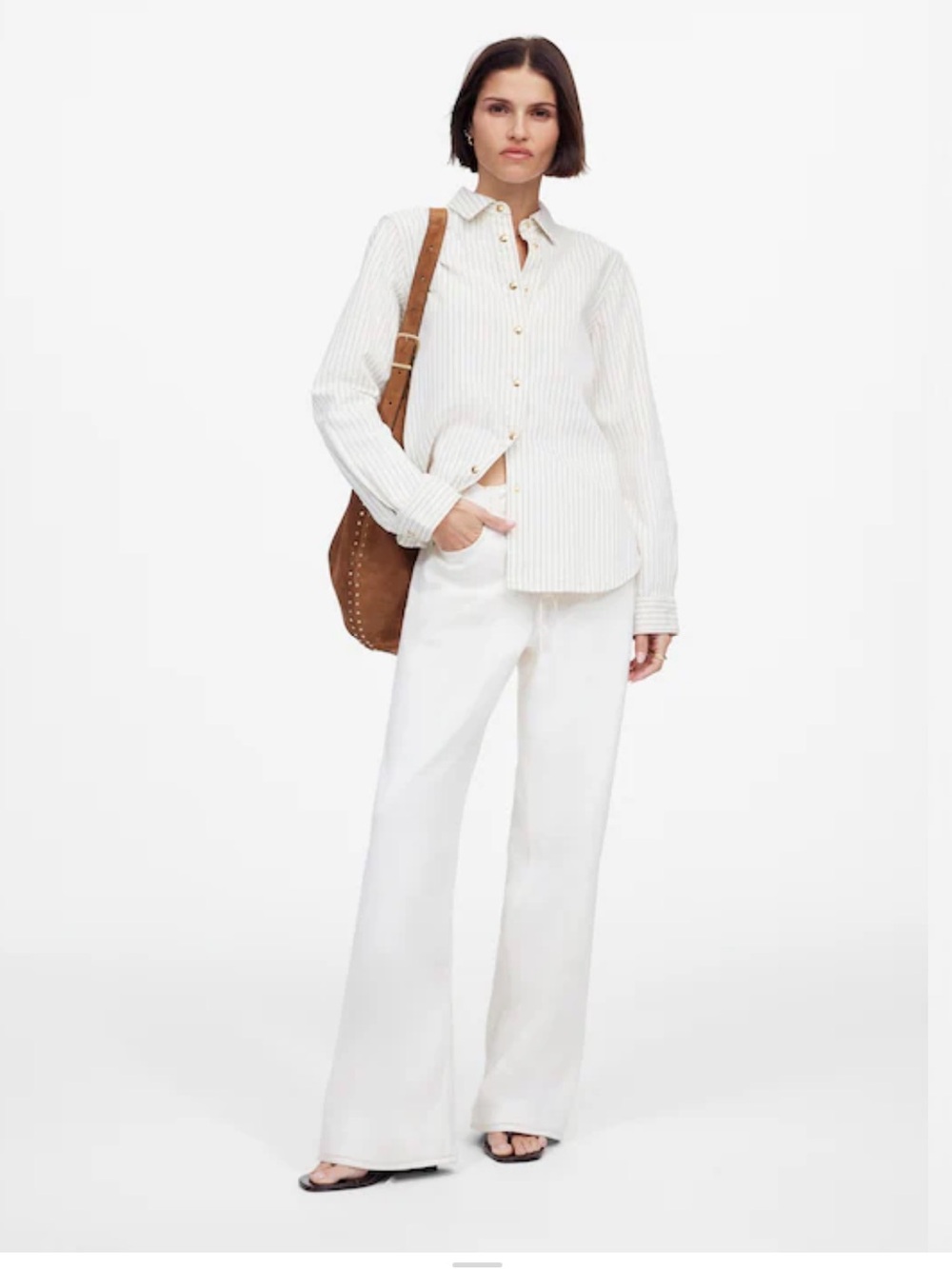 Madewell🤍 Denim classic button up Cream white Top with Pinstripes NWT XL